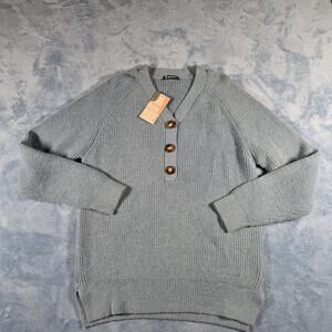 BTFBM Women’s Large Blue Gray Henley V-Neck Knit Pullover Sweater NWT